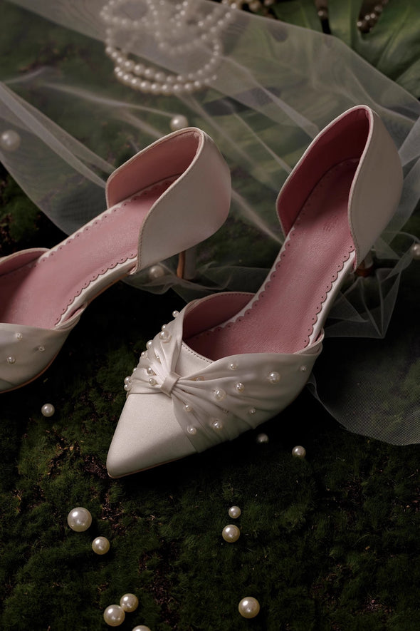 Bow Fold Pearl Wedding Shoes