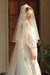 V395 long wedding dress, bride's veil, double-layer edging, 3 meters