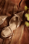 Champagne Mesh Pleated Bow Wedding Shoes