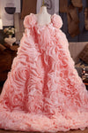 Pink Performance 3D Rose Flower Cape Luxury Runway Costumes Outfit