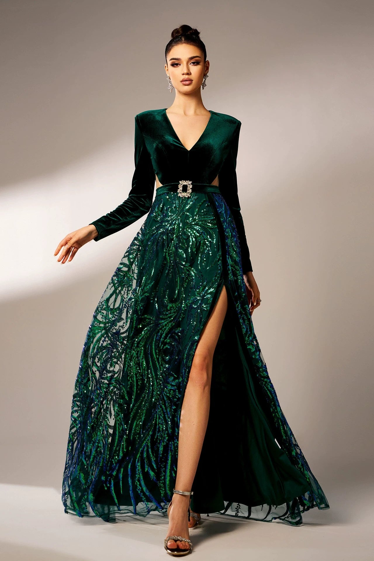 Green Long Evening Dress High Slit Sexy Lady Gown TANYA BRIDAL Green Long Evening Dress High Slit Sexy Lady Gown TANYA BRIDAL