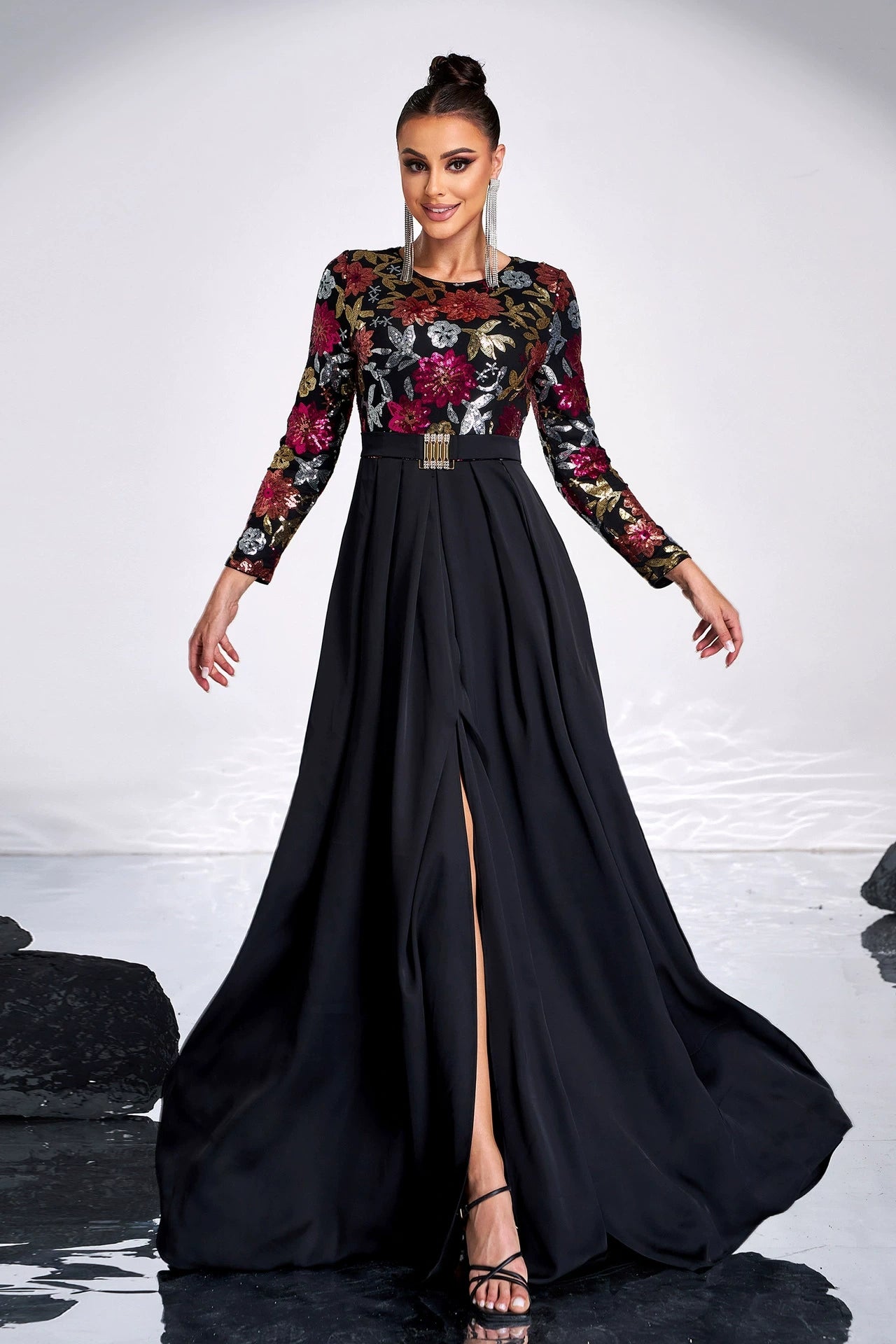 Vintage Long Elegant Evening Dress Long Sleeves Split TANYA BRIDAL Vintage Long Elegant Evening Dress Long Sleeves Split TANYA BRIDAL