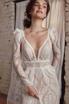 Luxury Boho Lace Wedding Dress Detachable Long Sleeve