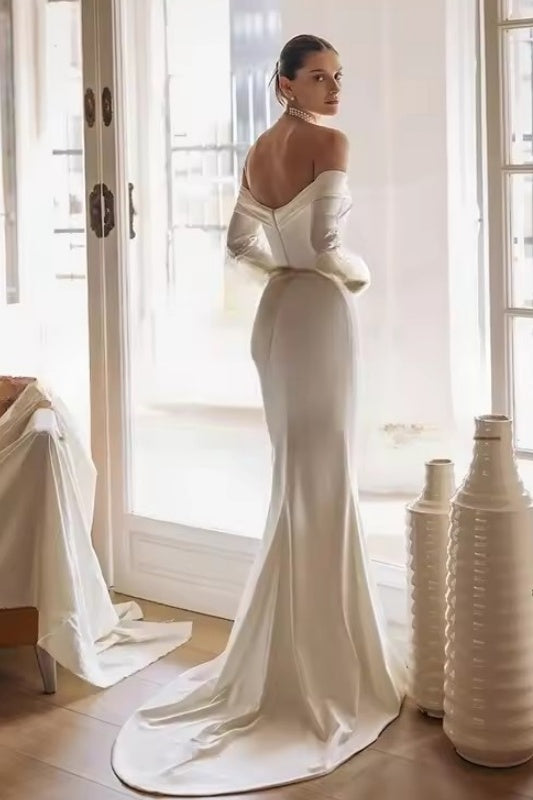 #DZ9420 Vestidos De Noiva Wedding Dresses Long Sleeve Side Slit