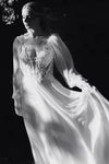 #DZ9344 Backless Long Bishop Sleeves Appliqued Wedding Dress