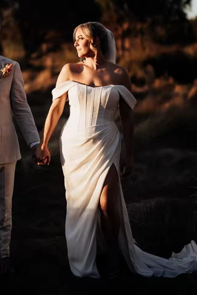 #DZ9323 Off Shoulder Sheath Simple Sexy Wedding Dress