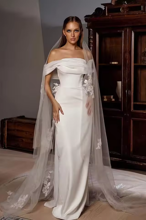 #DZ9371 Pleats Off The Shoulder Bride Dress Simple