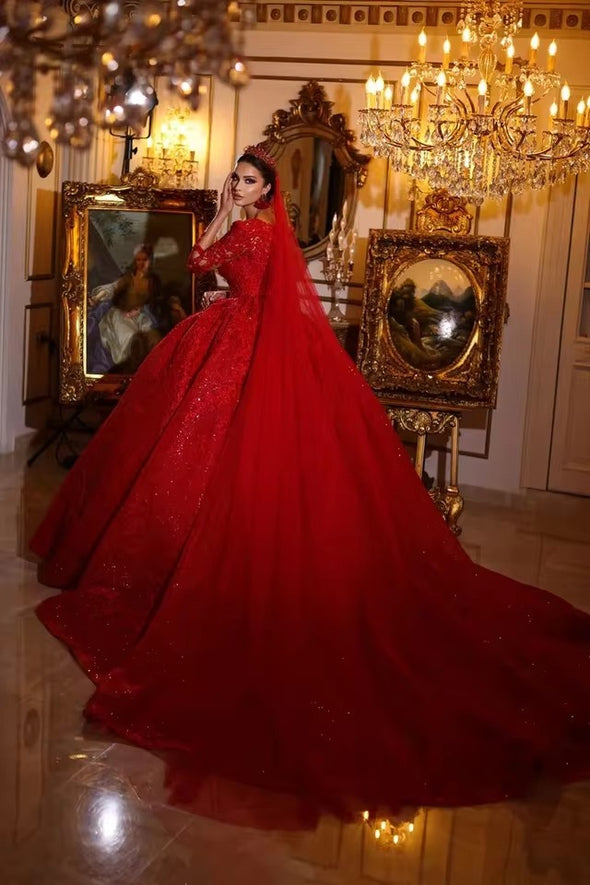 #DZ9359 Gorgeous Lace Red Wedding Dresses Sparkly