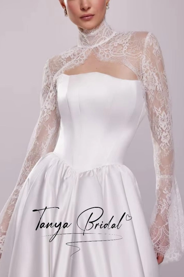 long sleeve lace bolero for wedding dress Eva Fashion 5250 Long Bridal Gown Lace Bolero Wedding Dress
