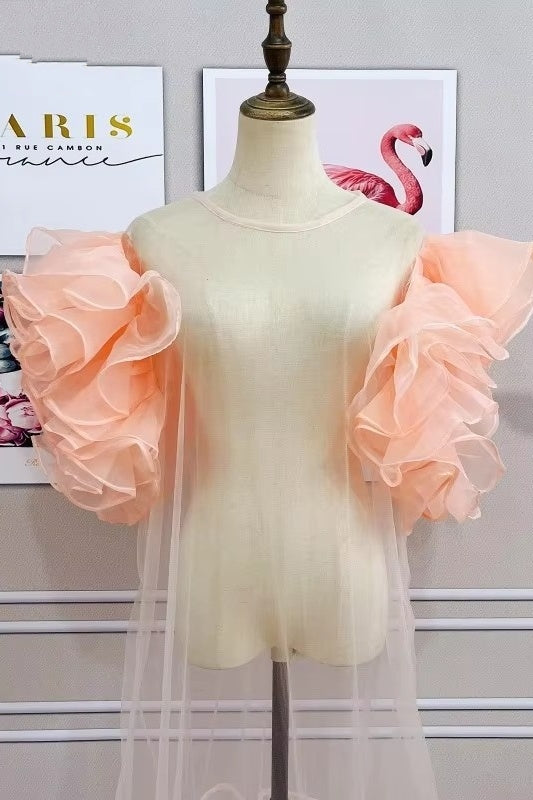 #DZ9425 Ruffles Organza Fashion Wedding Cape Long Ruffles