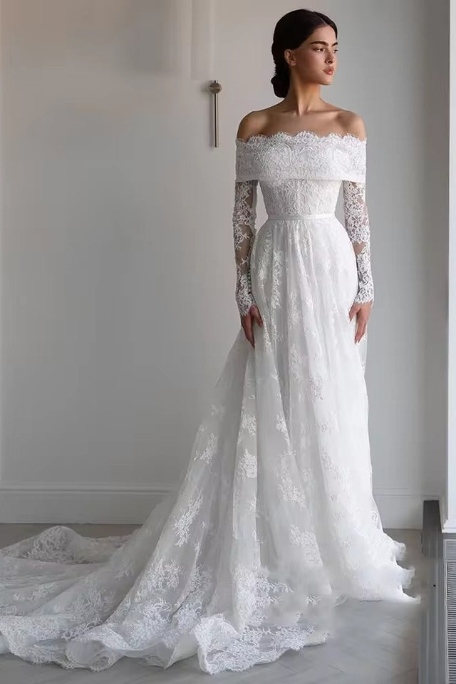 DZ9527 Arabia Wedding Dresses Boat Neck Long Sleeves Back Zipper TANYA BRIDAL DZ9527 Arabia Wedding Dresses Boat Neck Long Sleeves Back Zipper TANYA BRIDAL