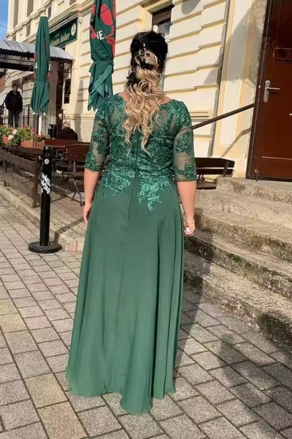 DZ9542 Elegant V Neck Lace Applique 3/4 Sleeve Mother of The Bride Dr   TANYA BRIDAL
