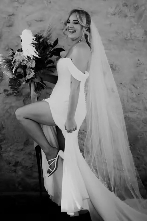#DZ9323 Off Shoulder Sheath Simple Sexy Wedding Dress