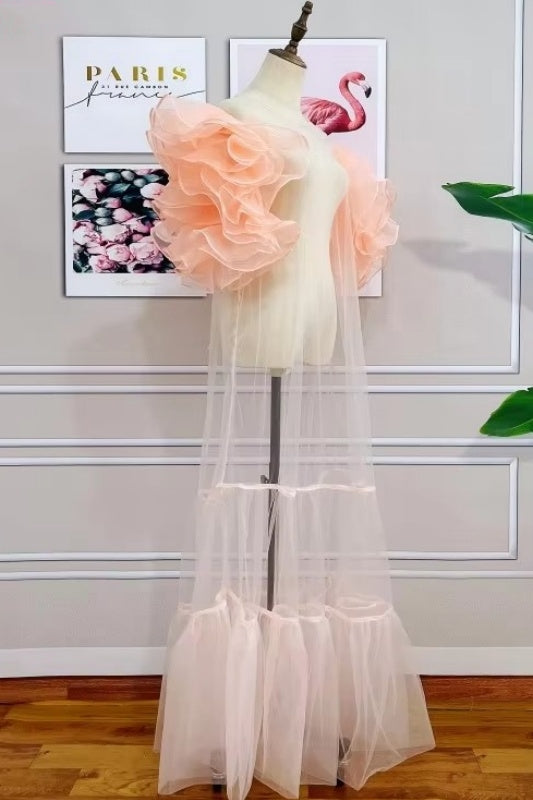 #DZ9425 Ruffles Organza Fashion Wedding Cape Long Ruffles