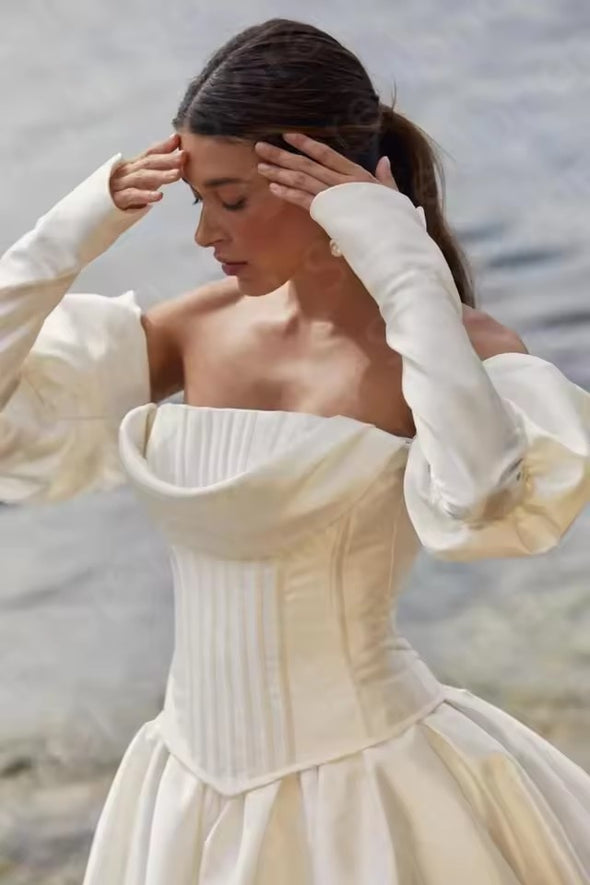 Unique Long Wedding Dress With Detachable Sleeves