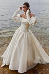 Unique Long Wedding Dress With Detachable Sleeves