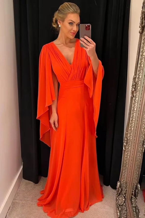 DZ9539 Long Pleated Chiffon Mother of the Bride Dresses A-Line Orange – TANYA BRIDAL DZ9539 Long Pleated Chiffon Mother of the Bride Dresses A-Line Orange – TANYA BRIDAL