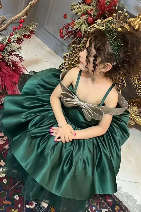 #DZ9412 Elegant Green Flower Girl Dress