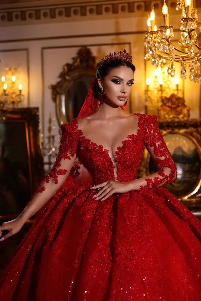 DZ9359 Gorgeous Lace Red Wedding Dresses Sparkly TANYA BRIDAL DZ9359 Gorgeous Lace Red Wedding Dresses Sparkly TANYA BRIDAL