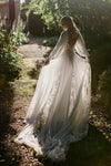 #DZ9344 Backless Long Bishop Sleeves Appliqued Wedding Dress