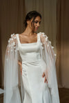 Mermaid Wedding Dress Square Neck With Flowers Falre Sleeves