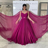 Arabic Fuchsia Chiffon Dubai Evening Dresses With Cape