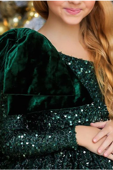 #DZ9409 Kids Girls' Dress Sequin Long Sleeve