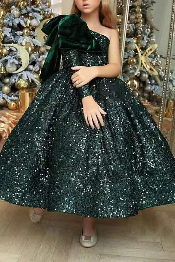 #DZ9409 Kids Girls' Dress Sequin Long Sleeve