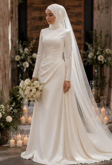 Arabic High Neck Long Sleeves Muslim Wedding Dress TBW76 – TANYA BRIDAL