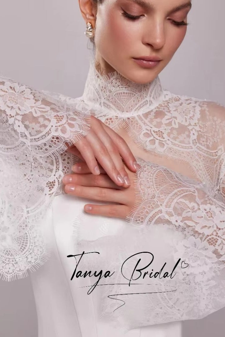 lace bolero jacket for wedding dress Detachable Customized Strapless Sleeveless A variance of +/ Bridal Lace Bolero Jacket Long