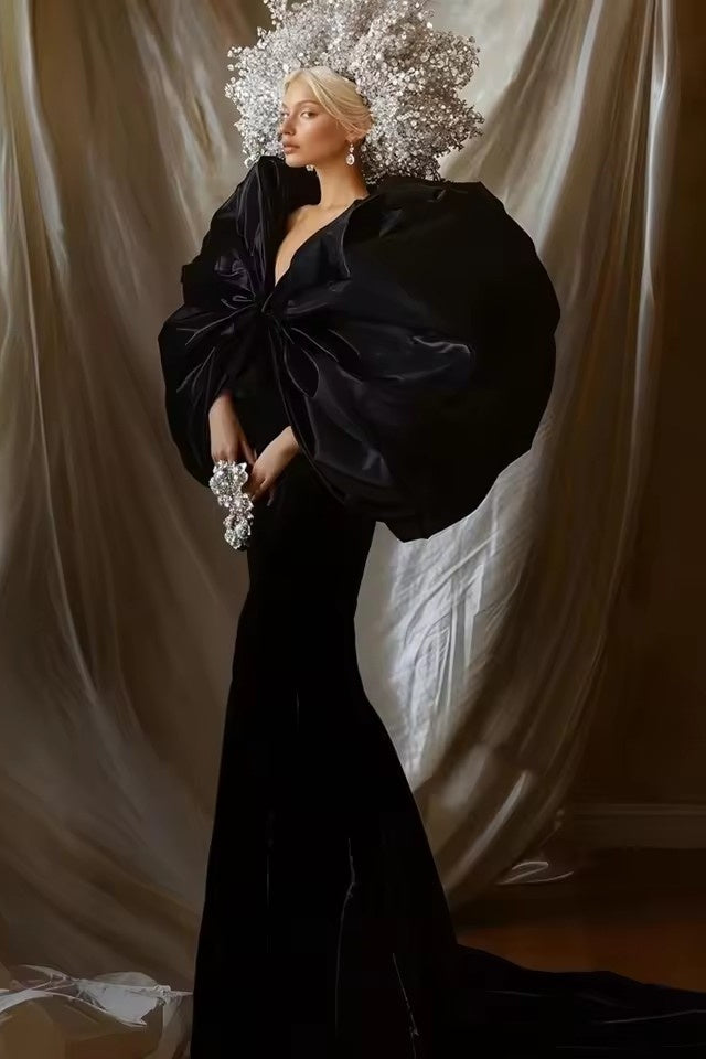 Black Velvet Mermaid Evening Dresses With Puffy Wrap TANYA BRIDAL Black Velvet Mermaid Evening Dresses With Puffy Wrap TANYA BRIDAL