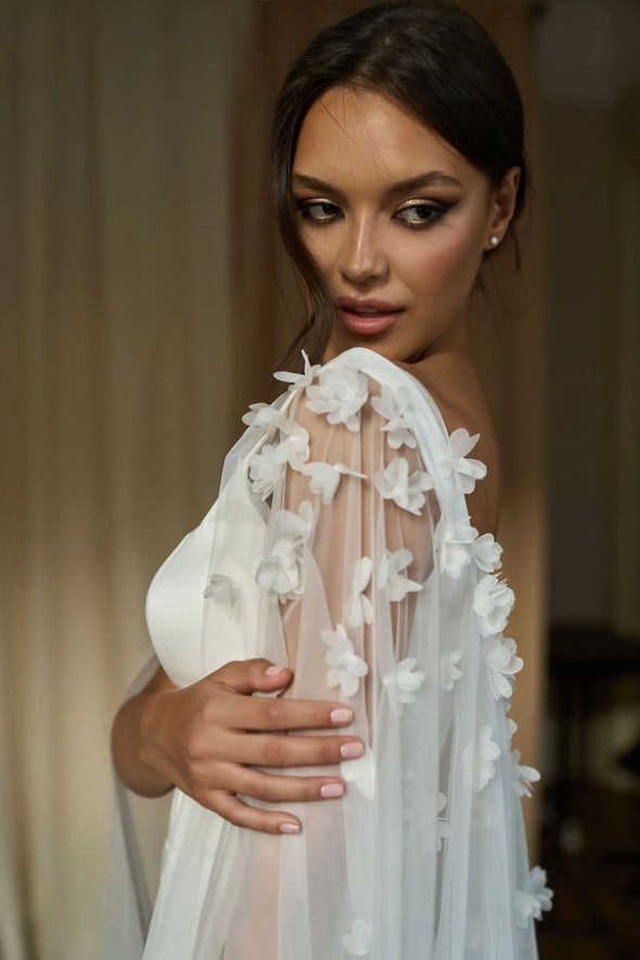Mermaid Wedding Dress Square Neck With Flowers Falre Sleeves