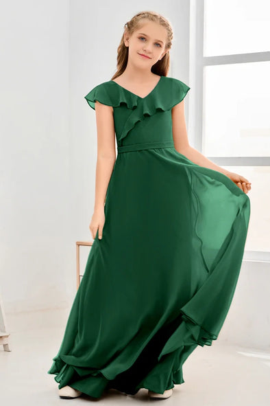 #HT9501 A Line Chiffon Flower Girl Dress Floor Length