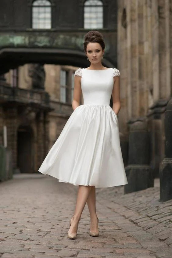 Short Wedding Dress Lace Cape Sleeves Elegant Bridal Gown TANYA BRIDAL Short Wedding Dress Lace Cape Sleeves Elegant Bridal Gown TANYA BRIDAL