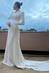 #DZ9317 Long Sleeves With Feather Elegant Sheath Wedding Dress