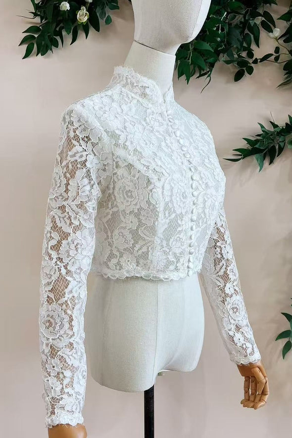 Lace Wedding Jacket High Stand Collar Bridal Bolero DQG1255
