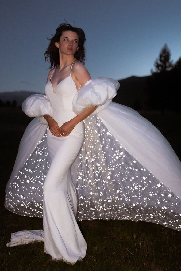 Wedding Drress With Long Cape Stars