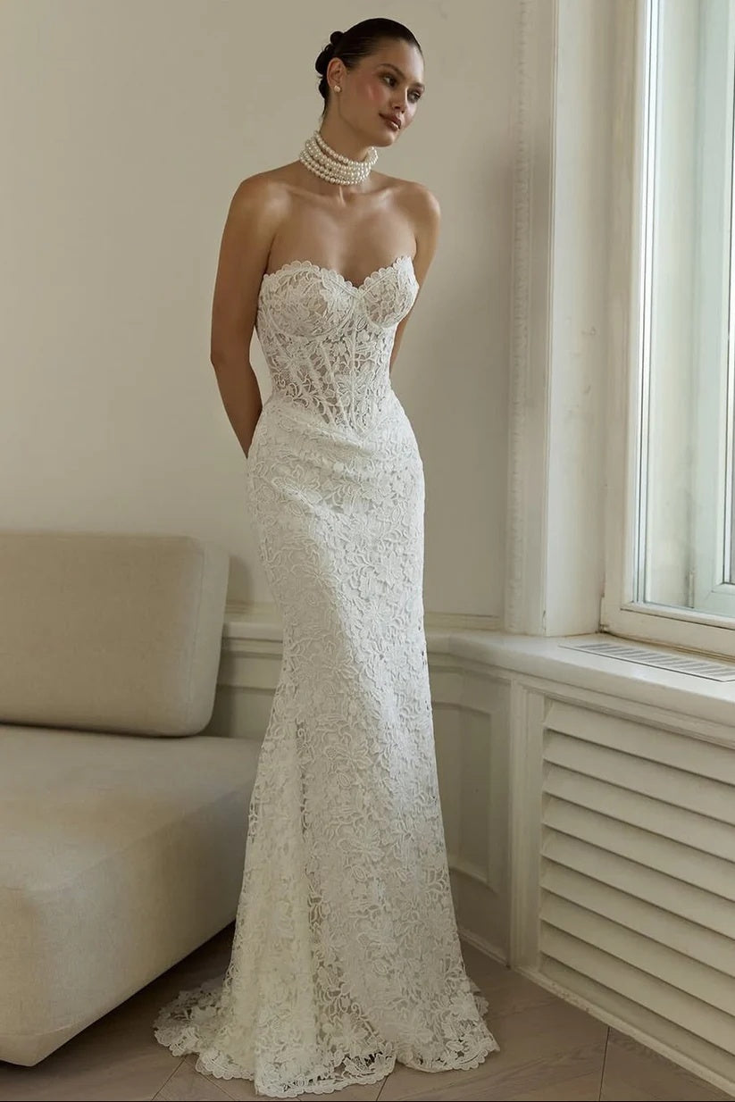 strapless lace mermaid wedding dress DZ9637 Strapless Lace Corset Mermaid Wedding Dress – TANYA BRIDAL