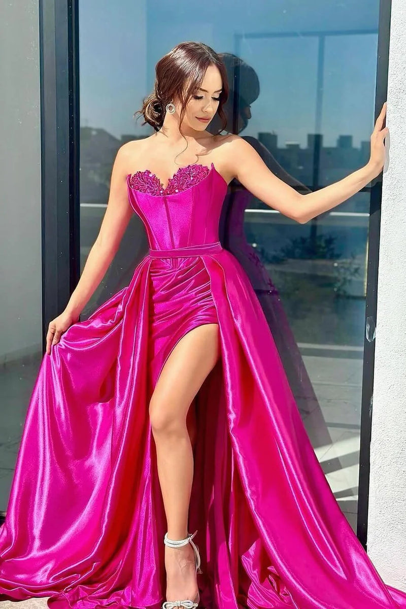 Fuchsia Mermaid Prom Gown With Overskirt – TANYA BRIDAL