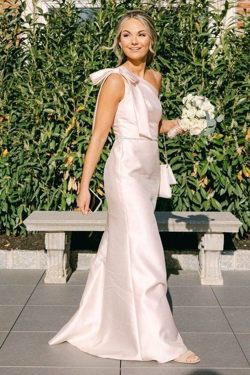 long bridesmaid dresses DZ9416 One Shoulder Satin Sheath Long Bridesmaid Dresses – TANYA BRIDAL