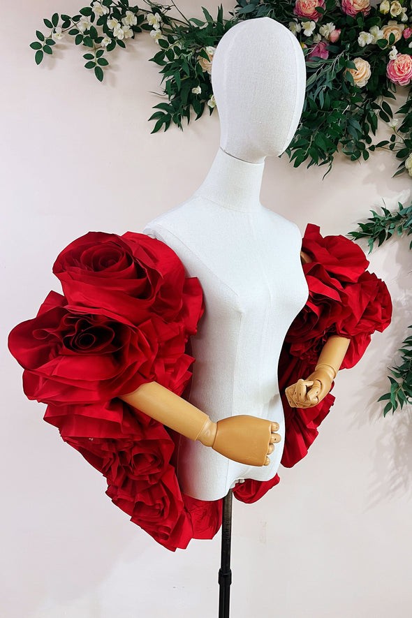 Red 3D Rose Flower Wedding Cape Luxury Bride Unique Wrap