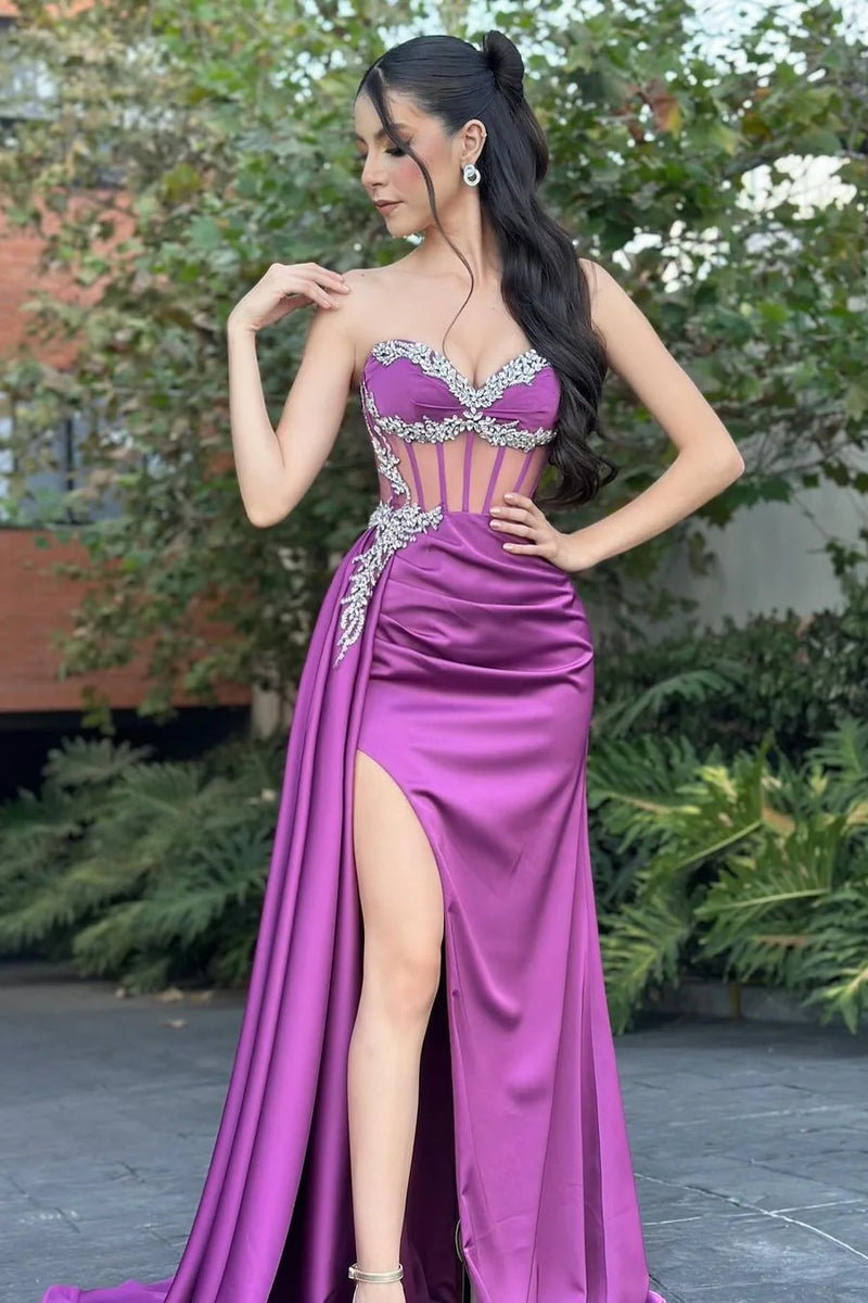 Purple Sweetheart Sleeveless Mermaid Prom Dress With Split – TANYA BRIDAL