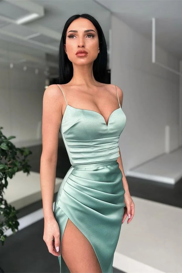 Dusty Sage Mermaid Prom Dress With Slit Spaghetti-Straps TANYA BRIDAL Dusty Sage Mermaid Prom Dress With Slit Spaghetti-Straps TANYA BRIDAL