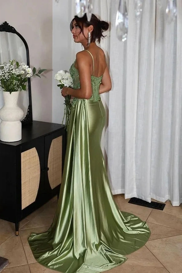 Sage Green Prom Dresses Mermaid Split With Appliques TANYA BRIDAL Sage Green Prom Dresses Mermaid Split With Appliques TANYA BRIDAL