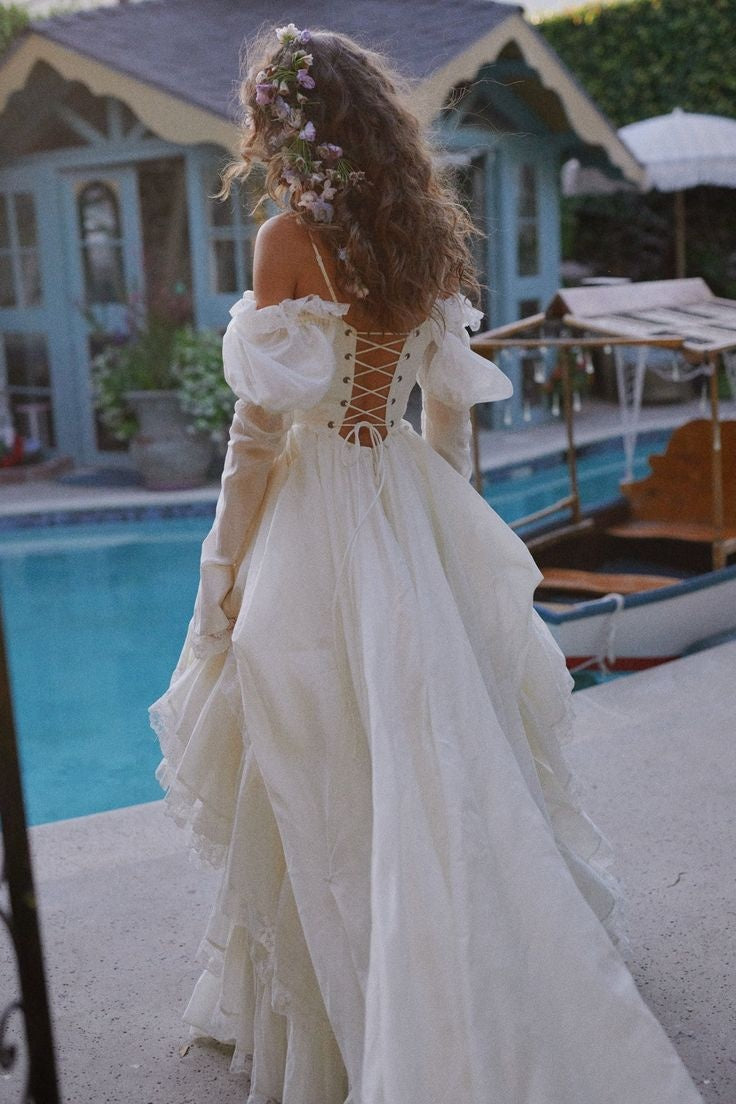 DZ9469 Elegant Long Taffeta Wedding Dress With Lace Edge TANYA BRIDAL DZ9469 Elegant Long Taffeta Wedding Dress With Lace Edge TANYA BRIDAL