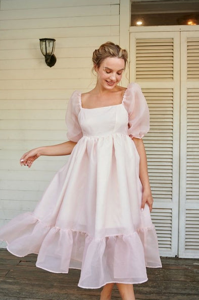 Pink Ruffles Bohemian A Line Mid Calf Length Homecoming Dress