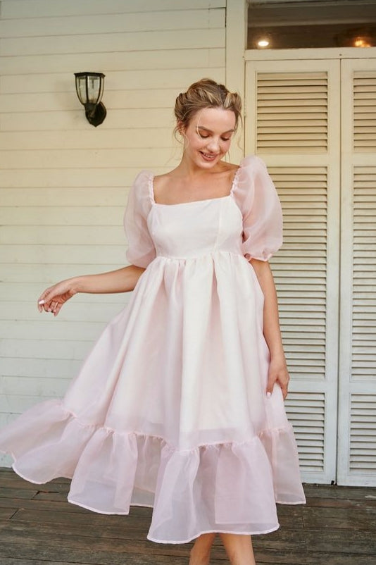 Pink Ruffles Bohemian A Line Mid Calf Length Homecoming Dress TANYA BRIDAL Pink Ruffles Bohemian A Line Mid Calf Length Homecoming Dress TANYA BRIDAL