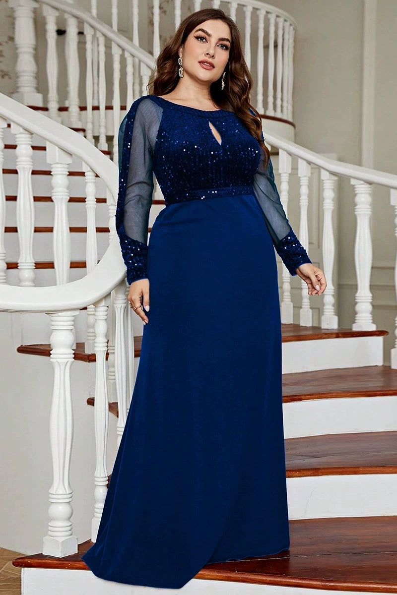 DZ9452 Long Sleeves Sequins Plus Size Evening Dress TANYA BRIDAL DZ9452 Long Sleeves Sequins Plus Size Evening Dress TANYA BRIDAL