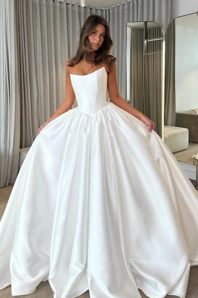 Ball Gown Satin Wedding Dress Strapless Ivory Satin Bride Dress – TANYA BRIDAL