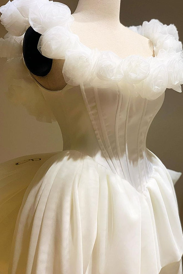 Romantic Flowers Strap Short Wedding Dress